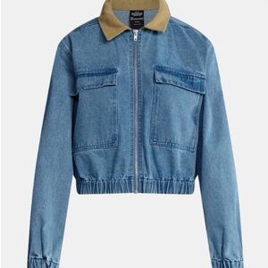 Stranger Things Licensed Denim Bomber Jacket with Contrast Collar
